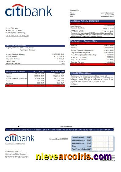 Germany Citibank bank mortgage statement